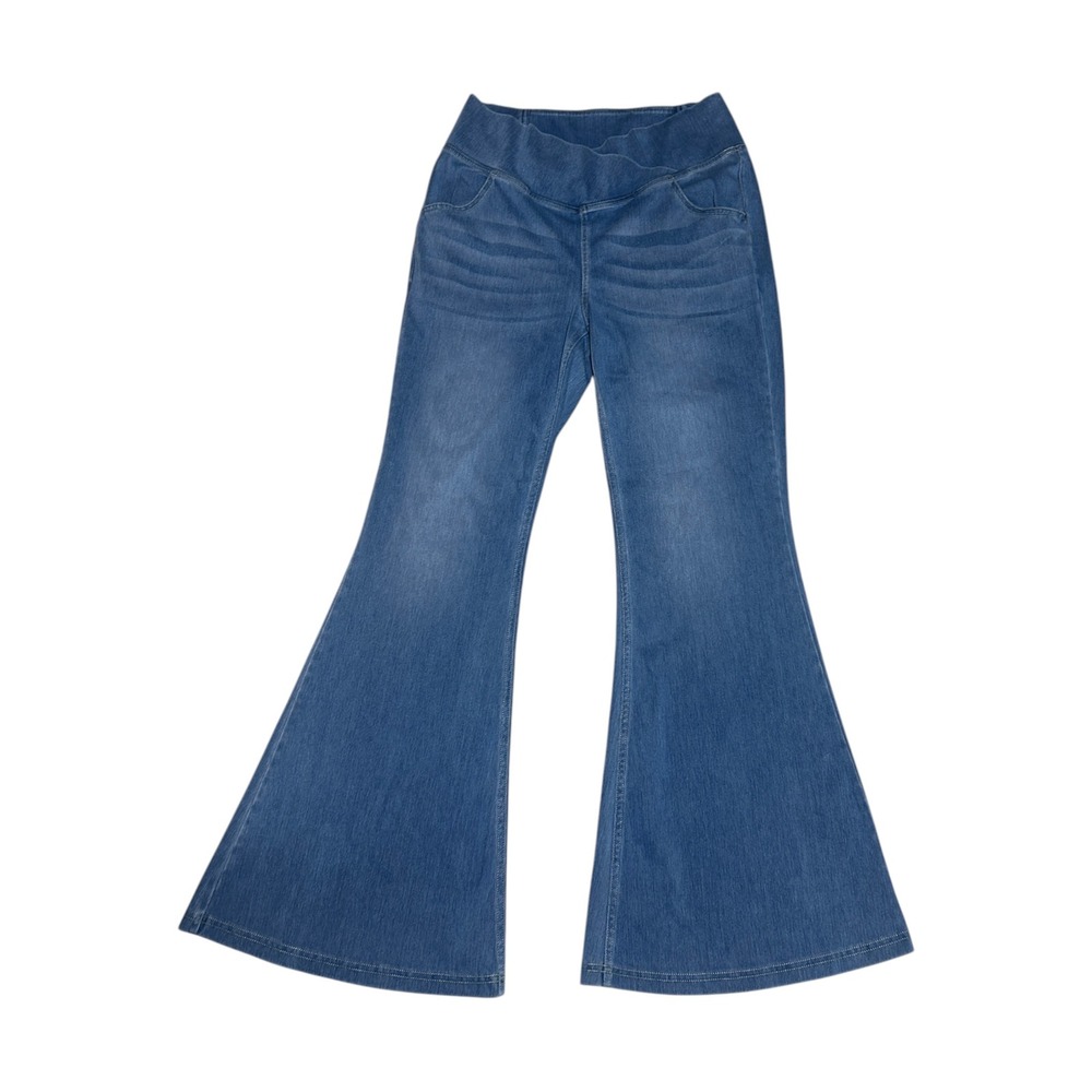 Halara High Waisted Flare Jeans Medium Wash Pull On Bell Bottom Denim Pants
30